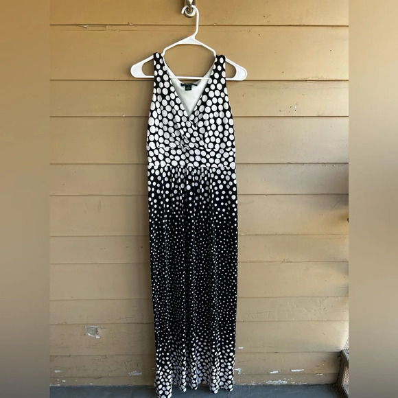 Lauren Ralph Lauren Maxi Dress Black and White Polka Dot Classic Preppy W Size 8 - Picture 1 of 5